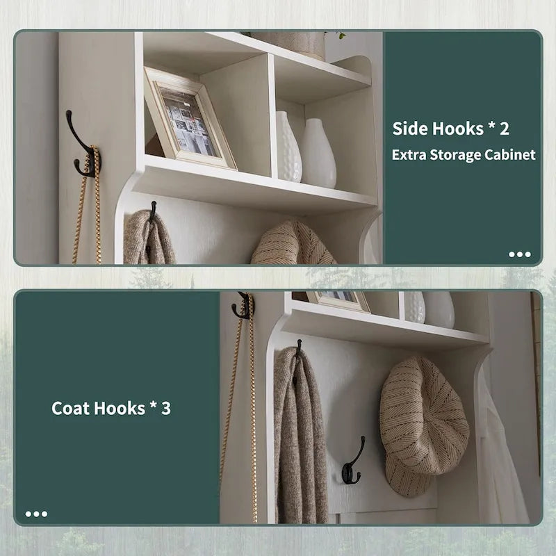 23 Wide Farmhouse Entryway Bench with Coat Rack, Hall Tree Cabinet