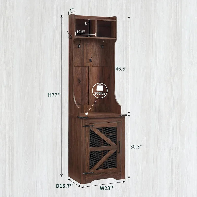 23 Wide Farmhouse Entryway Bench with Coat Rack, Hall Tree Cabinet