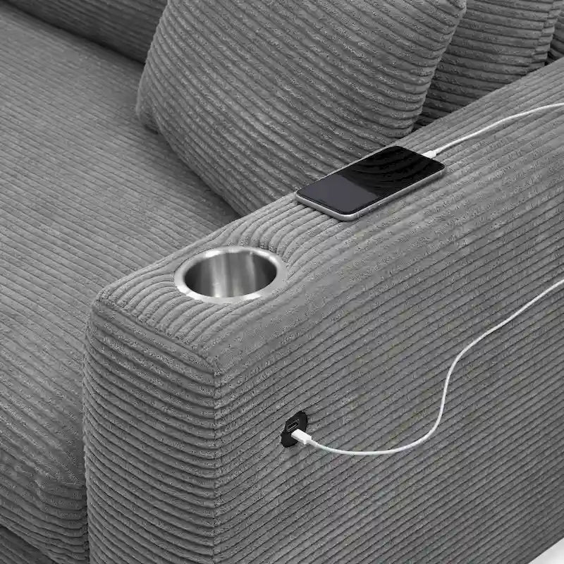 134 Corduroy Sectional Sofa with L-Shaped Cloud Couch and USB Charging & 50 Chaise (330lb Capacity)