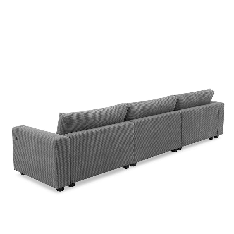 134 Corduroy Sectional Sofa with L-Shaped Cloud Couch and USB Charging & 50 Chaise (330lb Capacity)