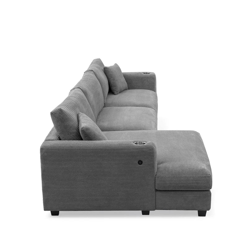 134 Corduroy Sectional Sofa with L-Shaped Cloud Couch and USB Charging & 50 Chaise (330lb Capacity)