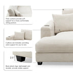 134 Corduroy Sectional Sofa with L-Shaped Cloud Couch and USB Charging & 50 Chaise (330lb Capacity)