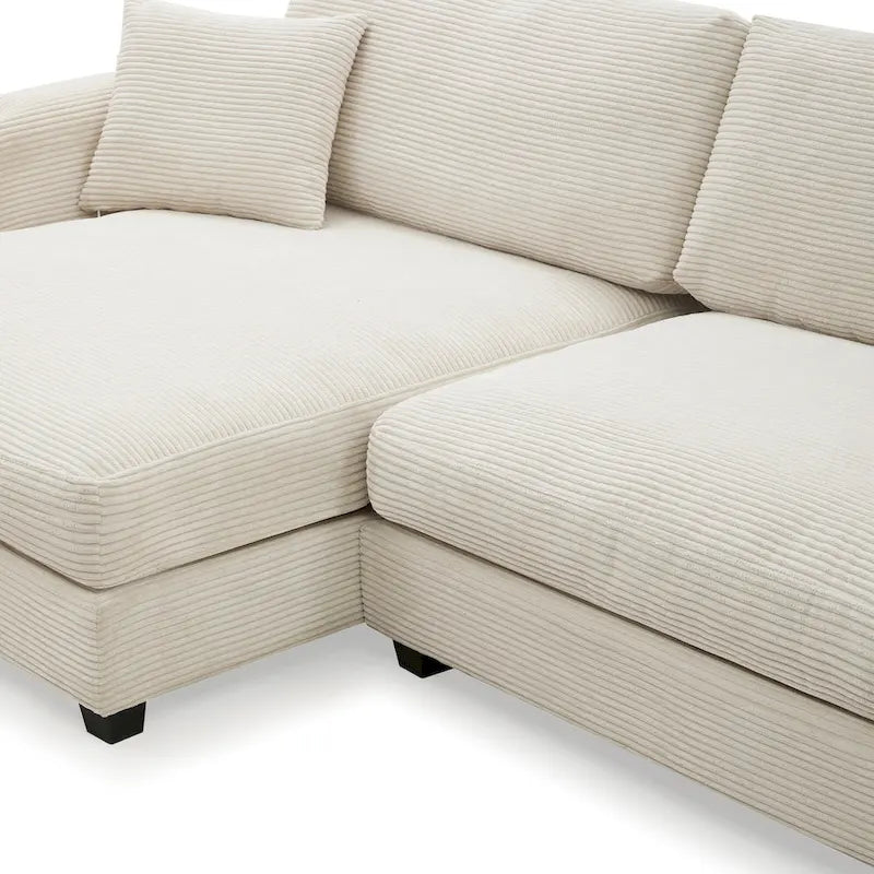 134 Corduroy Sectional Sofa with L-Shaped Cloud Couch and USB Charging & 50 Chaise (330lb Capacity)