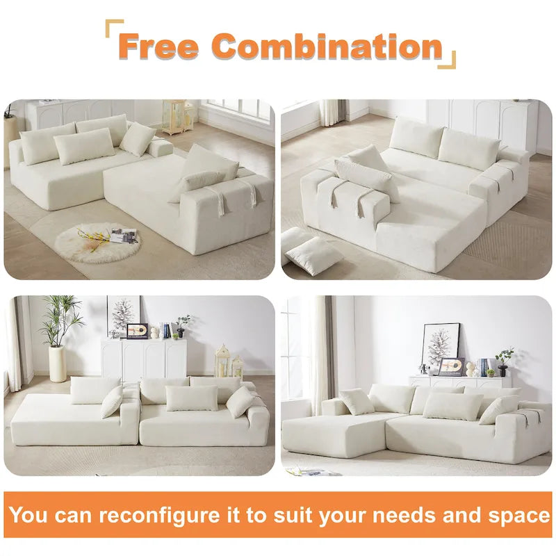 108 Chenille Modular L-Shaped Sectional Sofa with 6 Pillows, Reversible Chaise