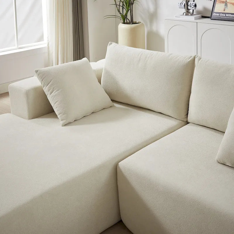 108 Chenille Modular L-Shaped Sectional Sofa with 6 Pillows, Reversible Chaise