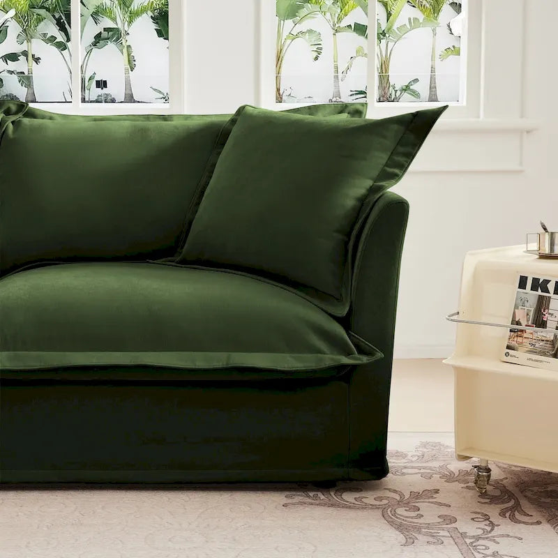 120 U-Shaped Chenille Sectional Sofa with 3-Seater and French Edge Pillows & Cloud Cushions