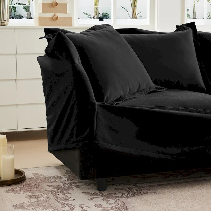 120 U-Shaped Chenille Sectional Sofa with 3-Seater and French Edge Pillows & Cloud Cushions