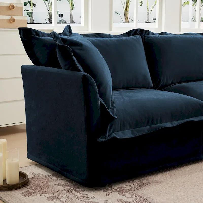 120 U-Shaped Chenille Sectional Sofa with 3-Seater and French Edge Pillows & Cloud Cushions