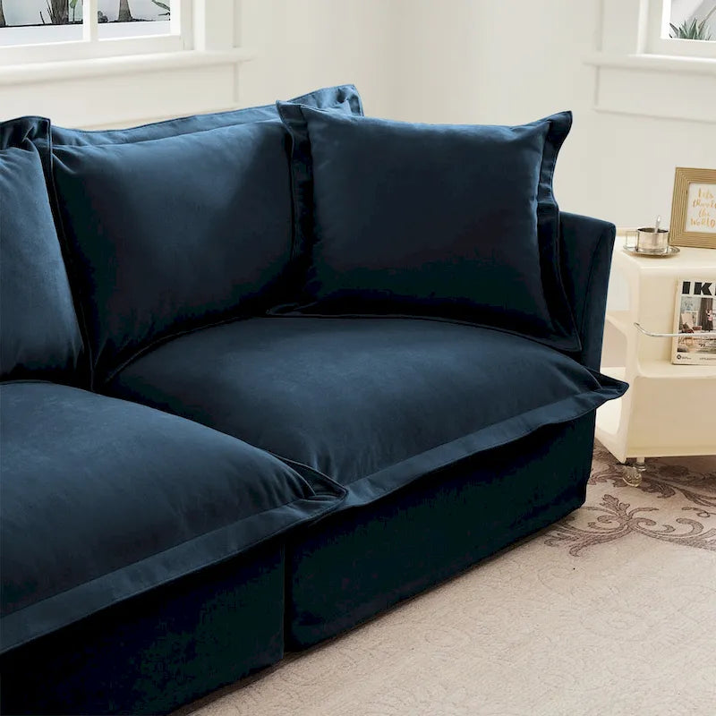 120 U-Shaped Chenille Sectional Sofa with 3-Seater and French Edge Pillows & Cloud Cushions