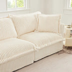 120 Corduroy L-Shaped 3-Seater Sectional with Convertible Ottoman, Removable Slipcover and Cloud-Like Cushions