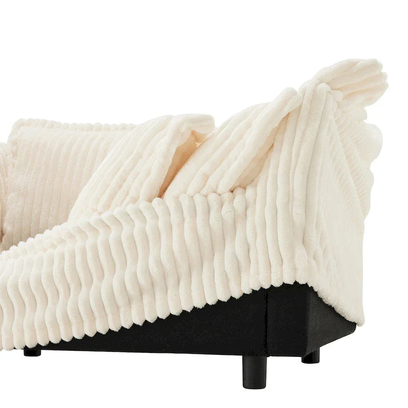 120 Corduroy L-Shaped 3-Seater Sectional with Convertible Ottoman, Removable Slipcover and Cloud-Like Cushions