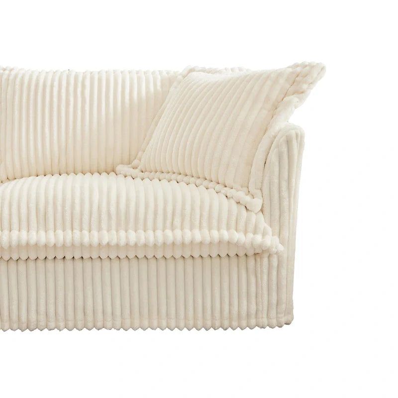120 Corduroy L-Shaped 3-Seater Sectional with Convertible Ottoman, Removable Slipcover and Cloud-Like Cushions