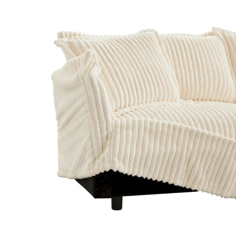 120 Corduroy L-Shaped 3-Seater Sectional with Convertible Ottoman, Removable Slipcover and Cloud-Like Cushions