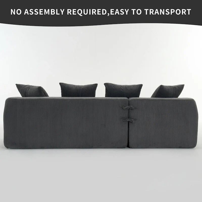 101.6 Corduroy L-Shaped Sectional Sofa with Chaise Lounge and 4 Pillows