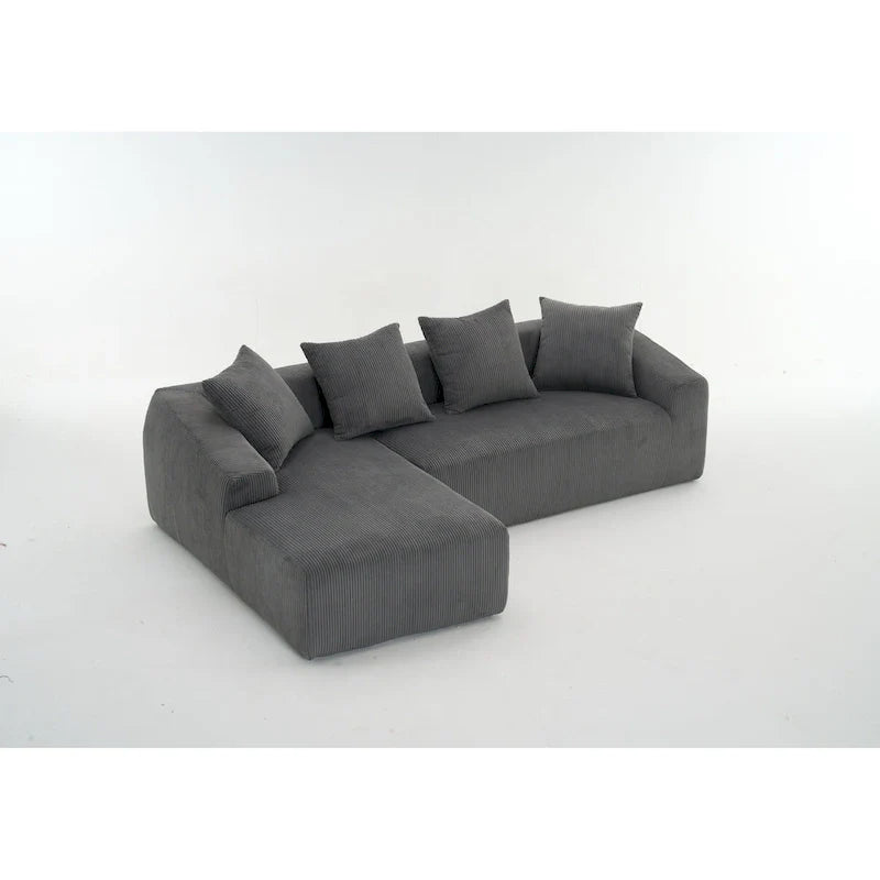 101.6 Corduroy L-Shaped Sectional Sofa with Chaise Lounge and 4 Pillows