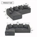 101.6 Corduroy L-Shaped Sectional Sofa with Chaise Lounge and 4 Pillows