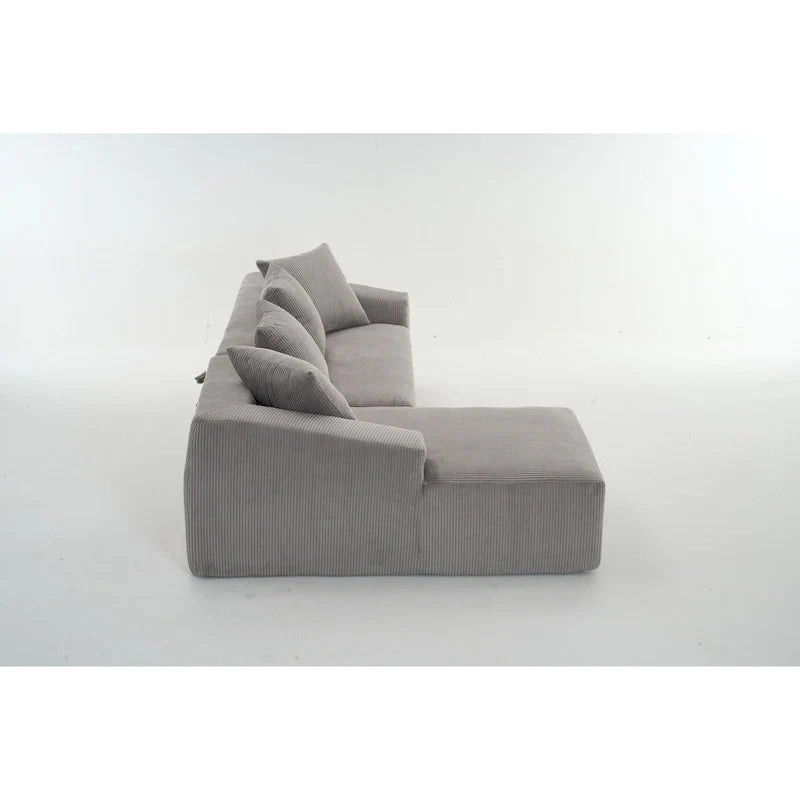 101.6 Corduroy L-Shaped Sectional Sofa with Chaise Lounge and 4 Pillows