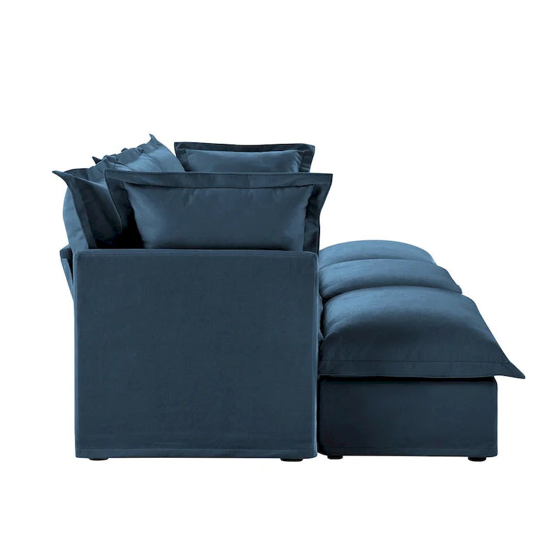 120 Chenille 3-Seater Sofa Set with 3 Ottomans, Sleeper Function & Removable Slipcovers