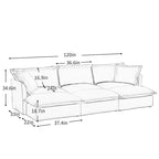 120 Chenille 3-Seater Sofa Set with 3 Ottomans, Sleeper Function & Removable Slipcovers