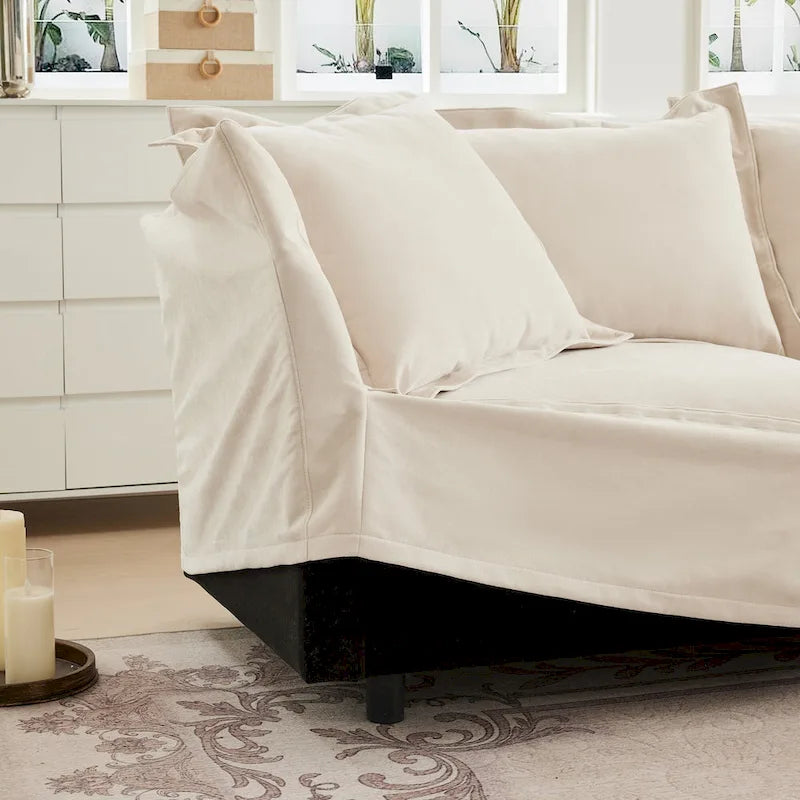 120 Chenille 3-Seater Sofa Set with 3 Ottomans, Sleeper Function & Removable Slipcovers