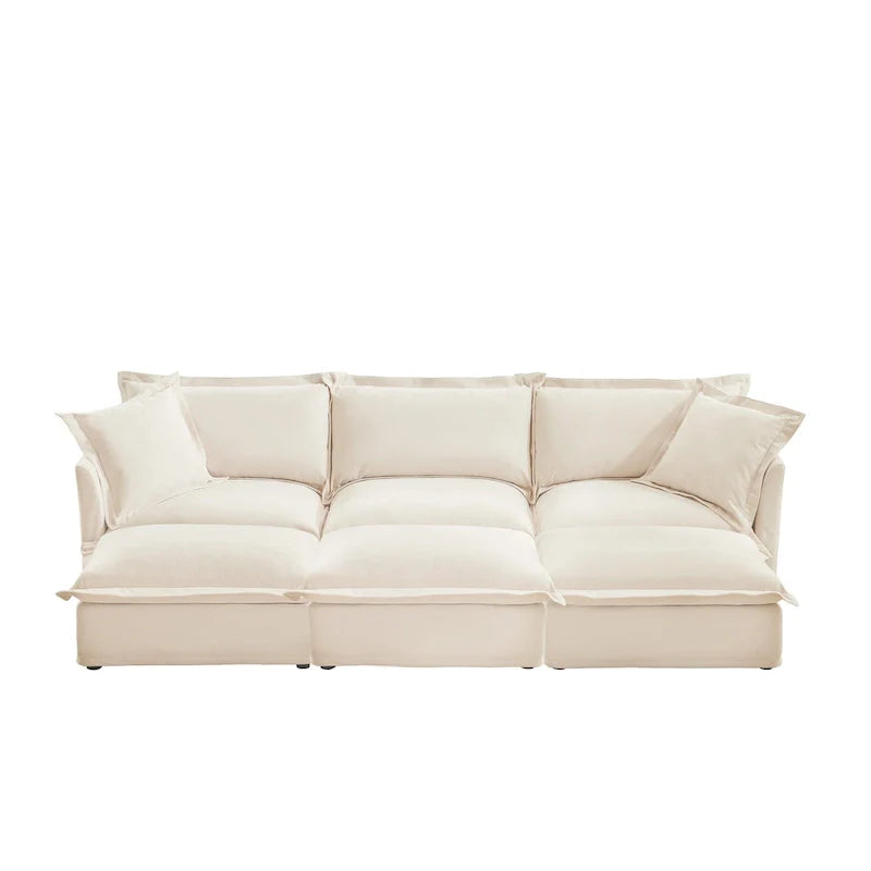 120 Chenille 3-Seater Sofa Set with 3 Ottomans, Sleeper Function & Removable Slipcovers