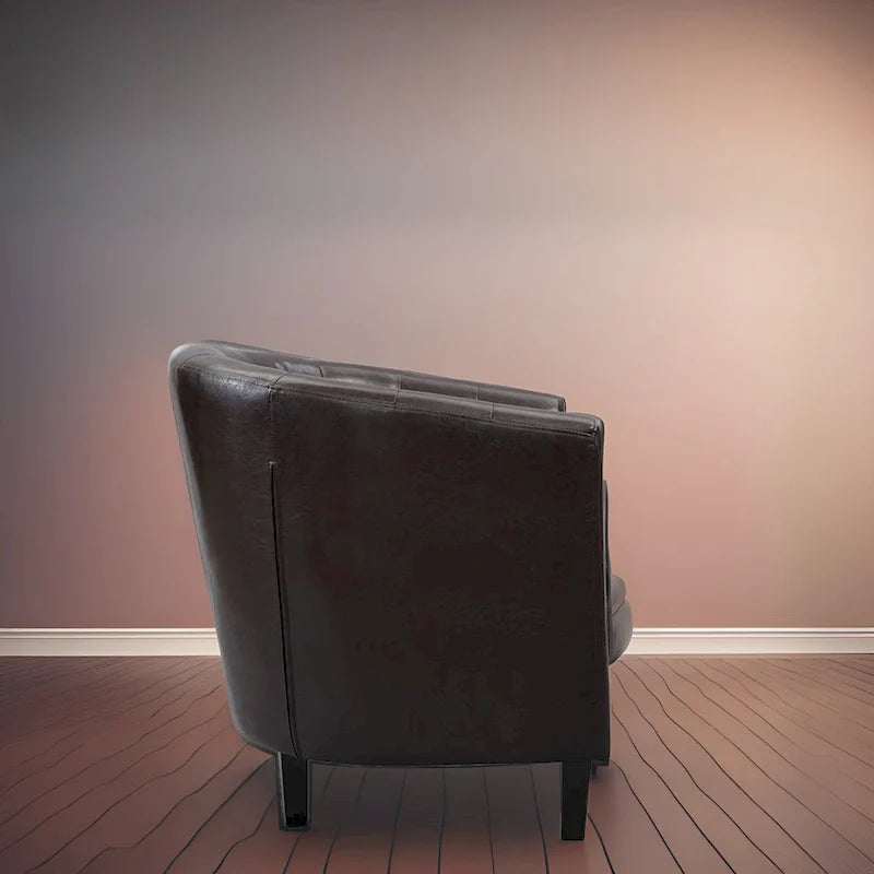 Accent Chair, Button Tufted Faux Leather Barrel Chair, Midcentury Modern Accent Chair, Comfy Armchair, Tub Barrel Chairs
