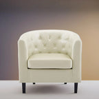 Accent Chair, Button Tufted Faux Leather Barrel Chair, Midcentury Modern Accent Chair, Comfy Armchair, Tub Barrel Chairs
