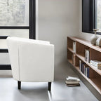 Accent Chair, Button Tufted Faux Leather Barrel Chair, Midcentury Modern Accent Chair, Comfy Armchair, Tub Barrel Chairs