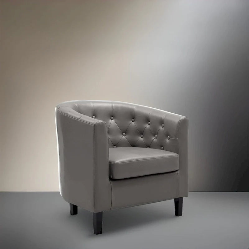 Accent Chair, Button Tufted Faux Leather Barrel Chair, Midcentury Modern Accent Chair, Comfy Armchair, Tub Barrel Chairs