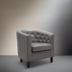 Accent Chair, Button Tufted Faux Leather Barrel Chair, Midcentury Modern Accent Chair, Comfy Armchair, Tub Barrel Chairs