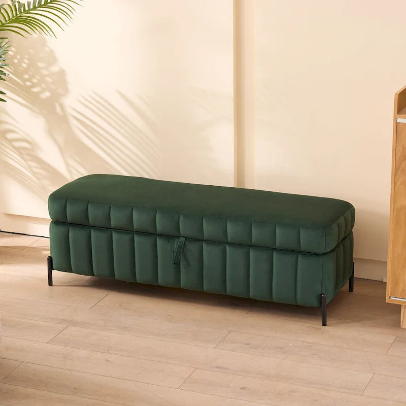 49.21Wide Velvet Storage Soft Bench for Living Room, Entryway and Bedroom