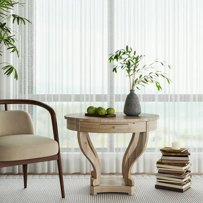 Curved Legs Farmhouse Small Size Round Dining Table End Table Side Table Coffee Table