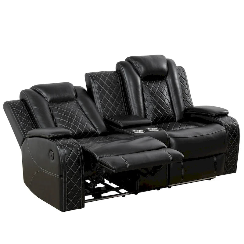 Modern 3-Piece Leather Recliner Sofa Set with LED, Wireless Charging