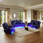 Modern 3-Piece Leather Recliner Sofa Set with LED, Wireless Charging