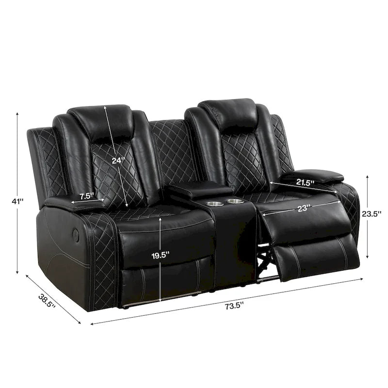 Modern 3-Piece Leather Recliner Sofa Set with LED, Wireless Charging