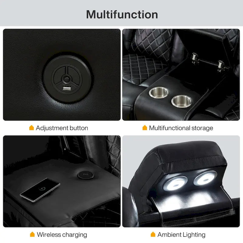 Modern 3-Piece Leather Recliner Sofa Set with LED, Wireless Charging