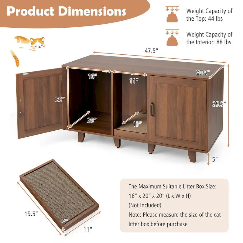 Gymax Cat Litter Box Enclosure Hidden Cat Washroom w/ 2 Doors