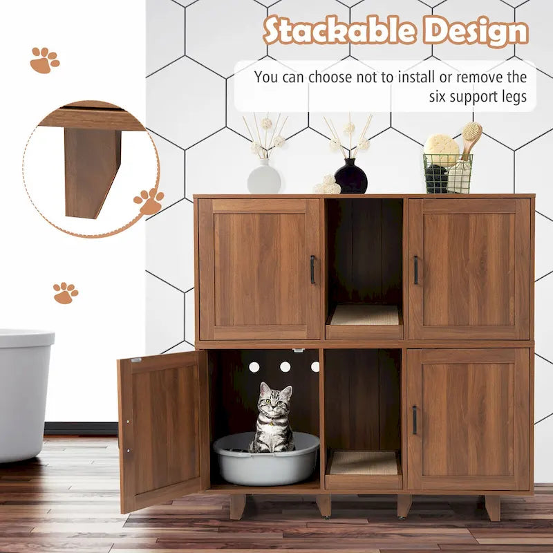 Gymax Cat Litter Box Enclosure Hidden Cat Washroom w/ 2 Doors