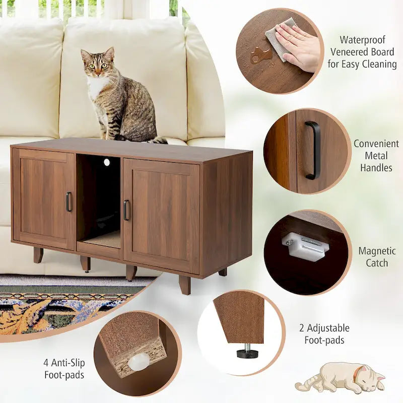 Gymax Cat Litter Box Enclosure Hidden Cat Washroom w/ 2 Doors