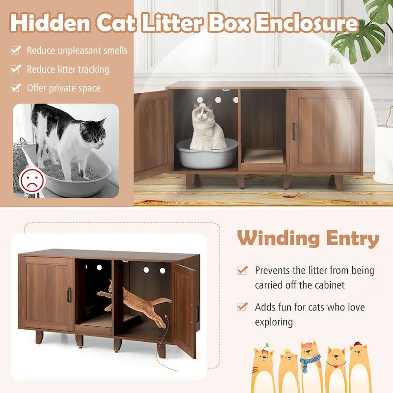 Gymax Cat Litter Box Enclosure Hidden Cat Washroom w/ 2 Doors