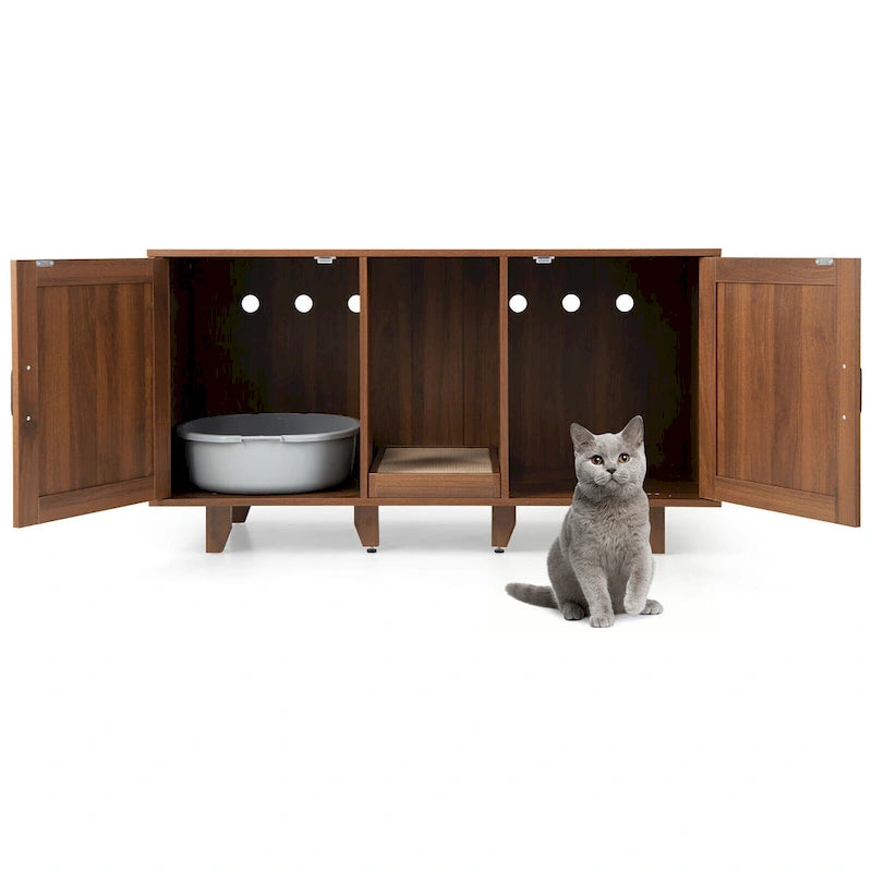 Gymax Cat Litter Box Enclosure Hidden Cat Washroom w/ 2 Doors