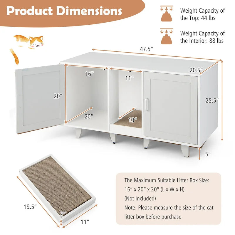 Gymax Cat Litter Box Enclosure Hidden Cat Washroom w/ 2 Doors