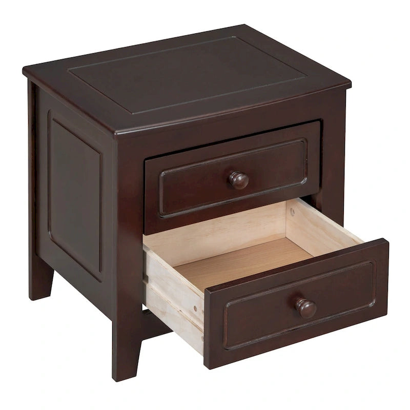 Roomfitters 2-Drawer Nightstand for Bedroom, Mid-Century Retro Bedside Table with Classic Design
