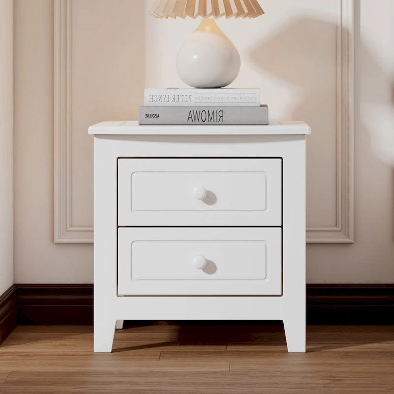 Roomfitters 2-Drawer Nightstand for Bedroom, Mid-Century Retro Bedside Table with Classic Design