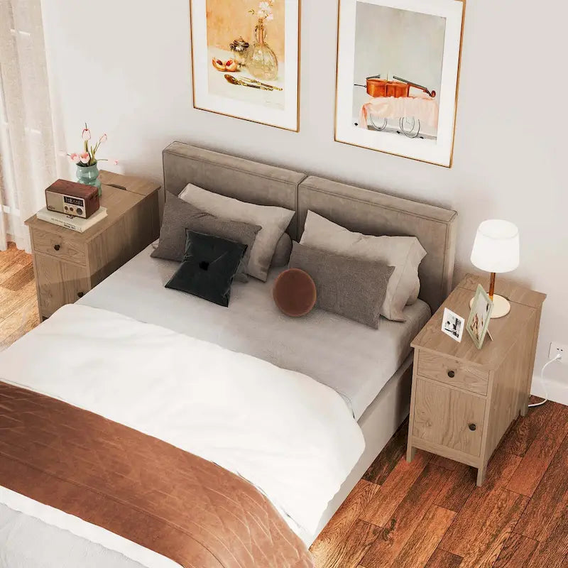 Costway 1/2 PCS End Table with Charging Station Flip Top Bedside Table