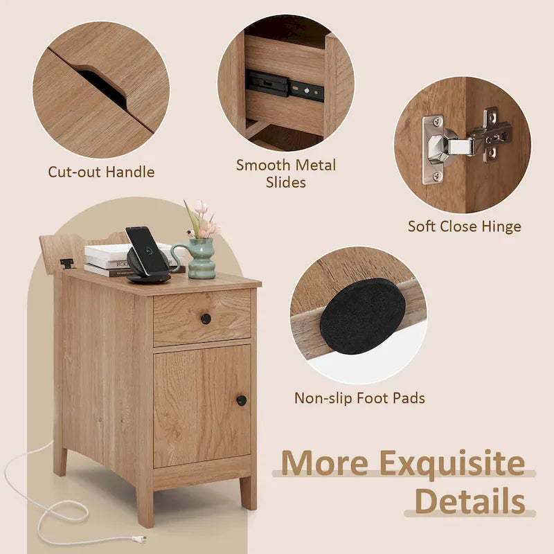 Costway 1/2 PCS End Table with Charging Station Flip Top Bedside Table