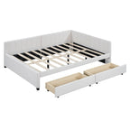 Full Size Upholstered Daybed with 2 Storage Drawers Sofa Bed Frame No Box Spring Needed, Linen Fabric, Beige