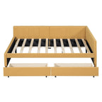 Full Size Upholstered Daybed with 2 Storage Drawers Sofa Bed Frame No Box Spring Needed, Linen Fabric, Beige