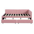 Full Size Upholstered Daybed with 2 Storage Drawers Sofa Bed Frame No Box Spring Needed, Linen Fabric, Beige