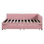 Full Size Upholstered Daybed with 2 Storage Drawers Sofa Bed Frame No Box Spring Needed, Linen Fabric, Beige